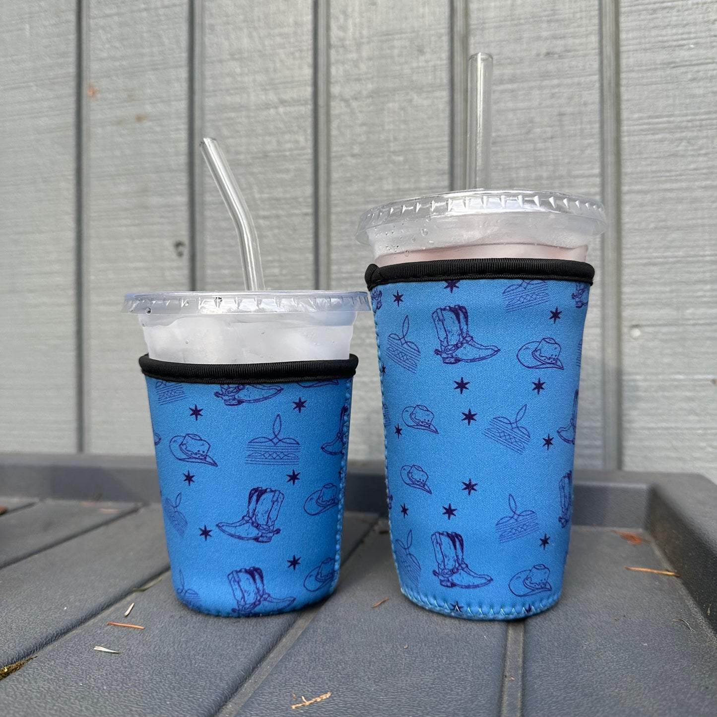 Blue Cowboy boots patterned Iced Coffee Cover | Iced Coffee Koozie BashDesignsCo