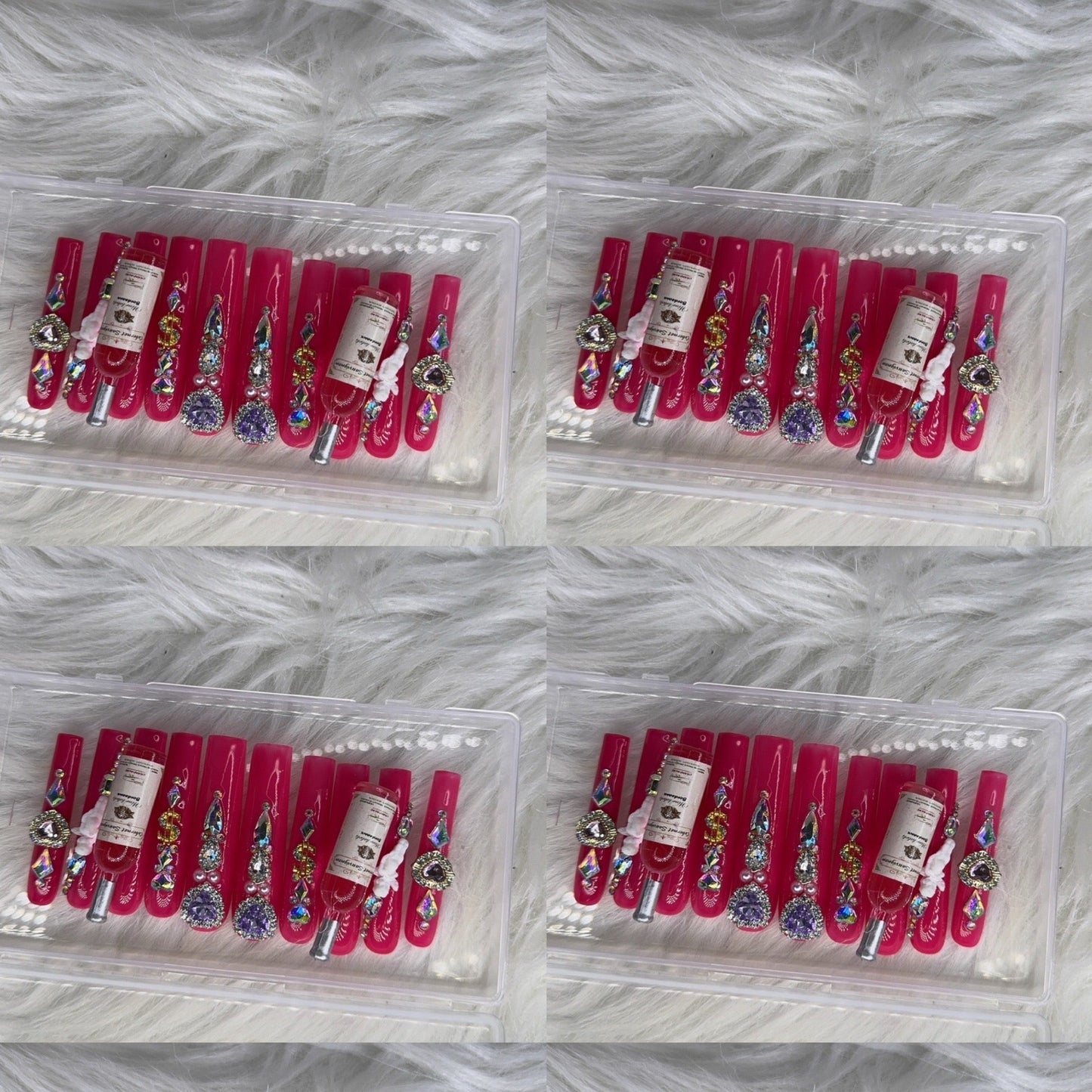 Pink acrylic press on nails with champagne HOL stores