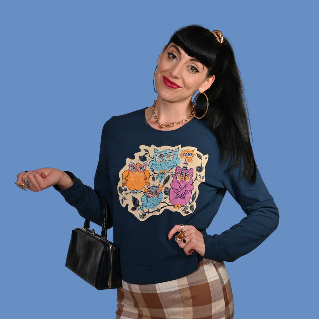 Wacky Owls Pullover in Midnight Blue Blue Platypus Clothing
