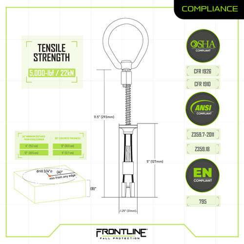 Frontline COB345KSV Reusable 5K Concrete Anchor Bolt with Swiveling D-Ring VM Hardware