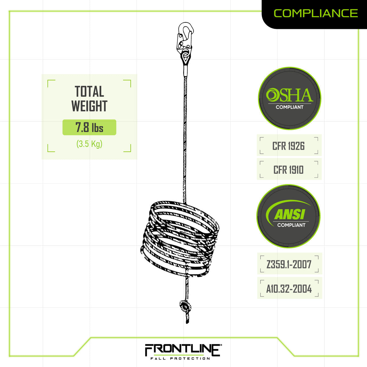 Frontline VLP50 Premium Vertical Lifeline 50' VM Hardware
