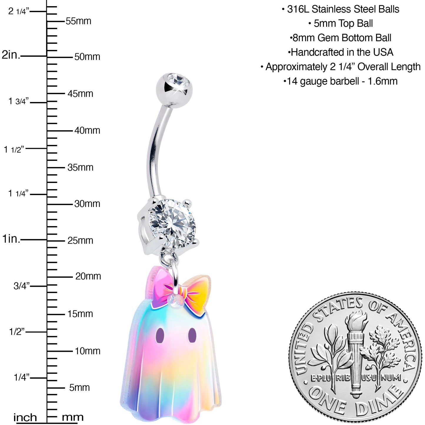 Clear Gem Iridescent Ghost Girl Dangle Belly Ring by Onyx O BodyCandy