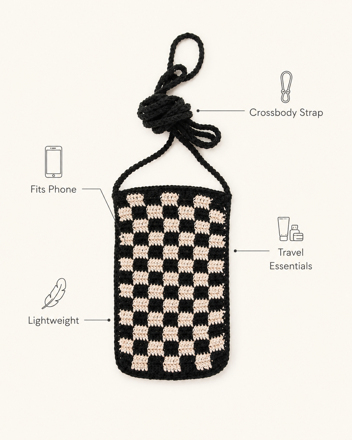 Checkered Crochet Phone Sling Bag Village Thrive
