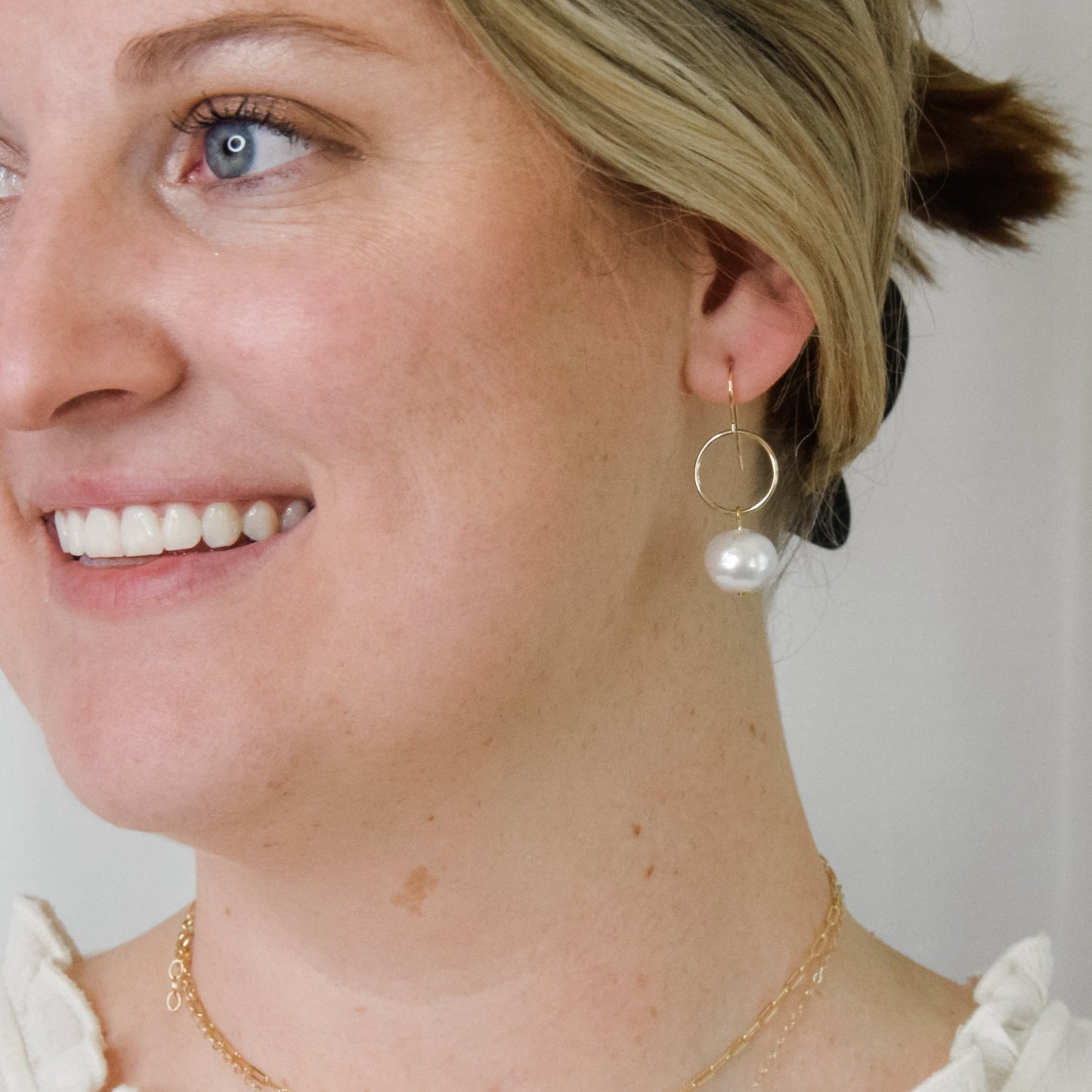 Pearl and Gold Circle Earrings Emily Anne Designs LLC