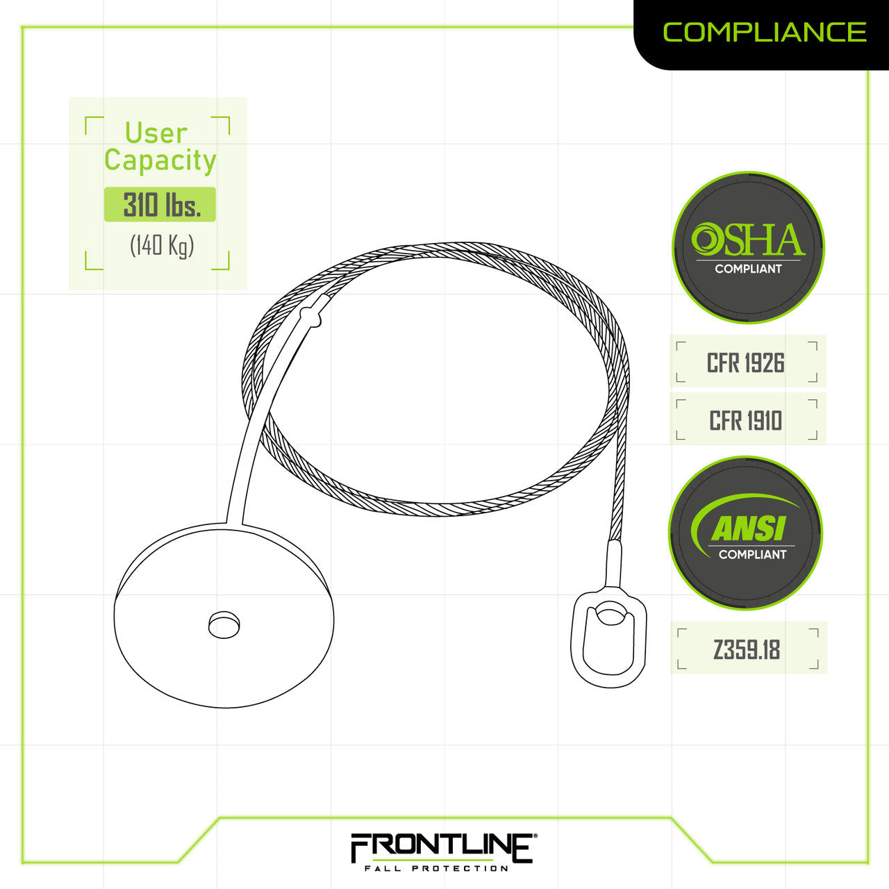 Frontline DT1206 Drop Thru Anchor 12" Round Plate with 6' Cable VM Hardware