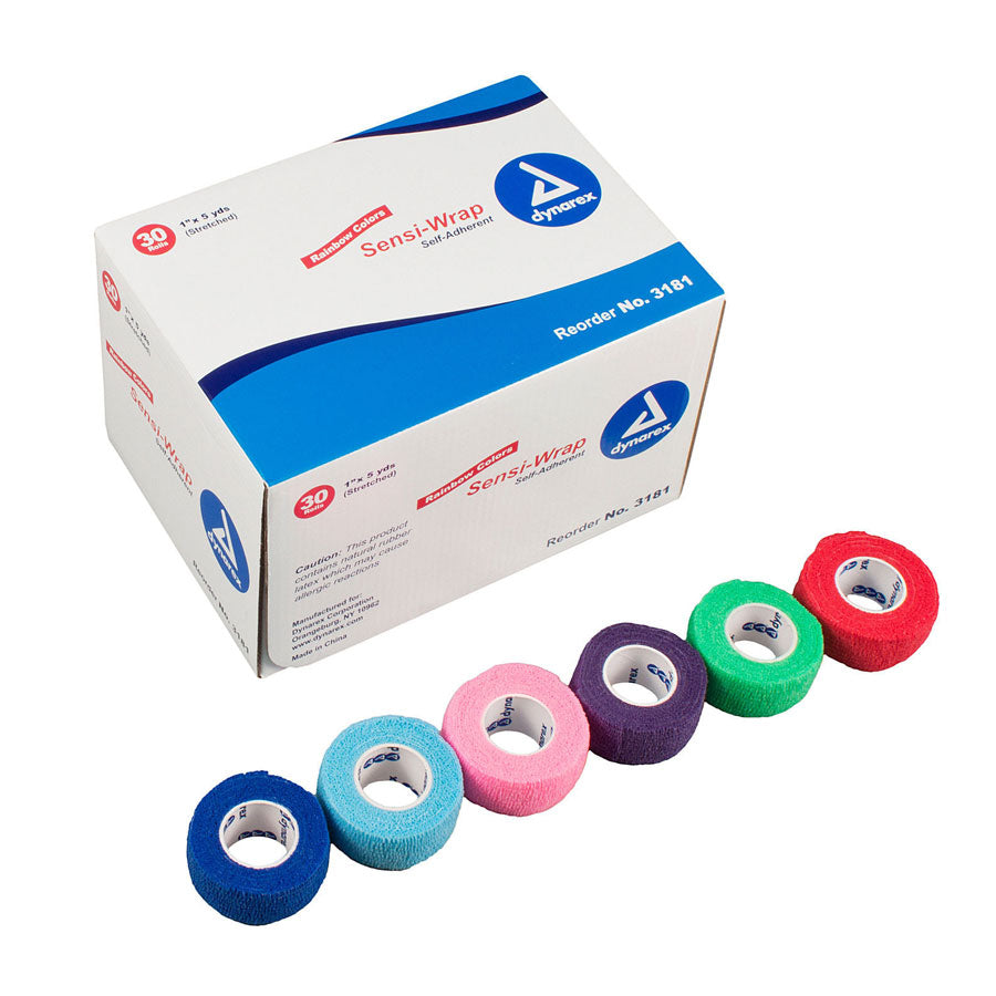 Dynarex Sensi Wrap Self Adherent Wrap - Rainbow, 5 of Each Color, 1"x 5 yds., 30/cs quakekits.com
