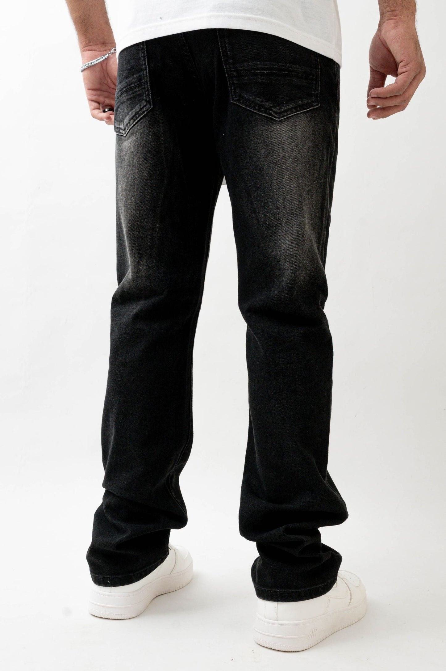Premium Disaster Super Stretch Straight Fit Denim Jeans - Washed Black Denim Exchange