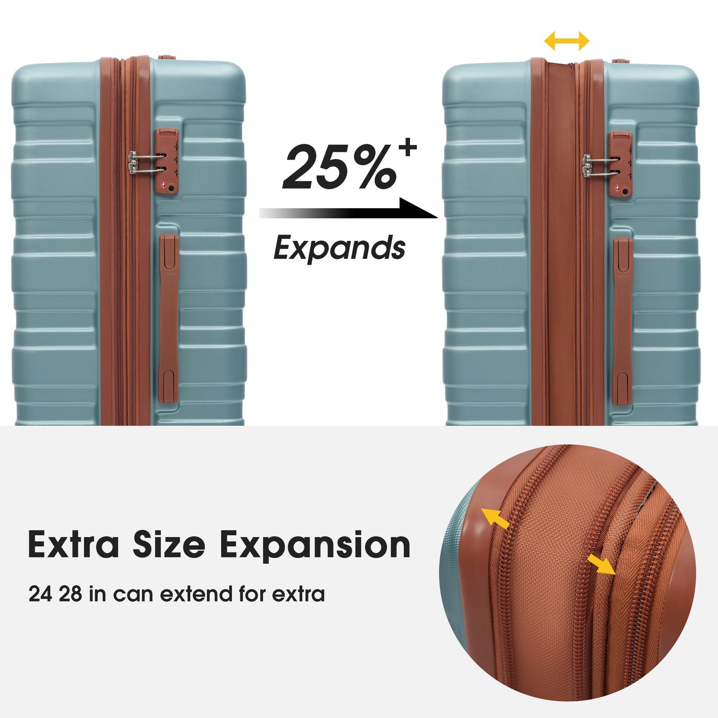 Hardshell Luggage Sets 3 Pcs Spinner Suitcase with TSA Lock Lightweight 20''24''28'' Green + ABS