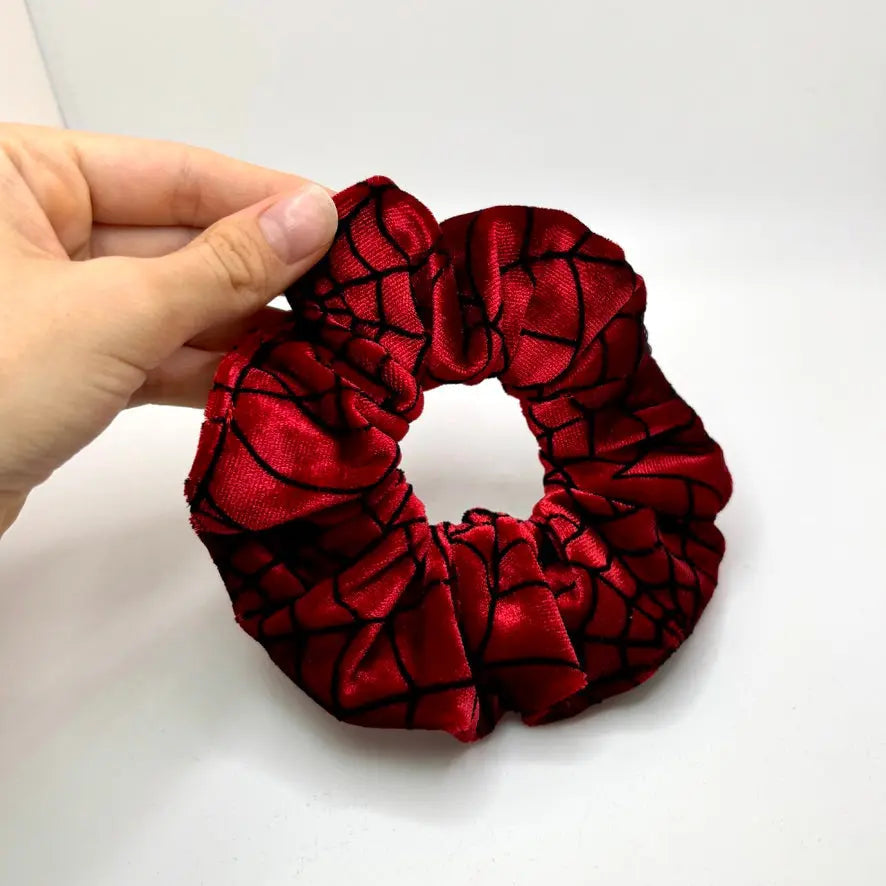 Mini Red Spiderweb Crushed Velvet Scrunchie Enchanted Scrunch