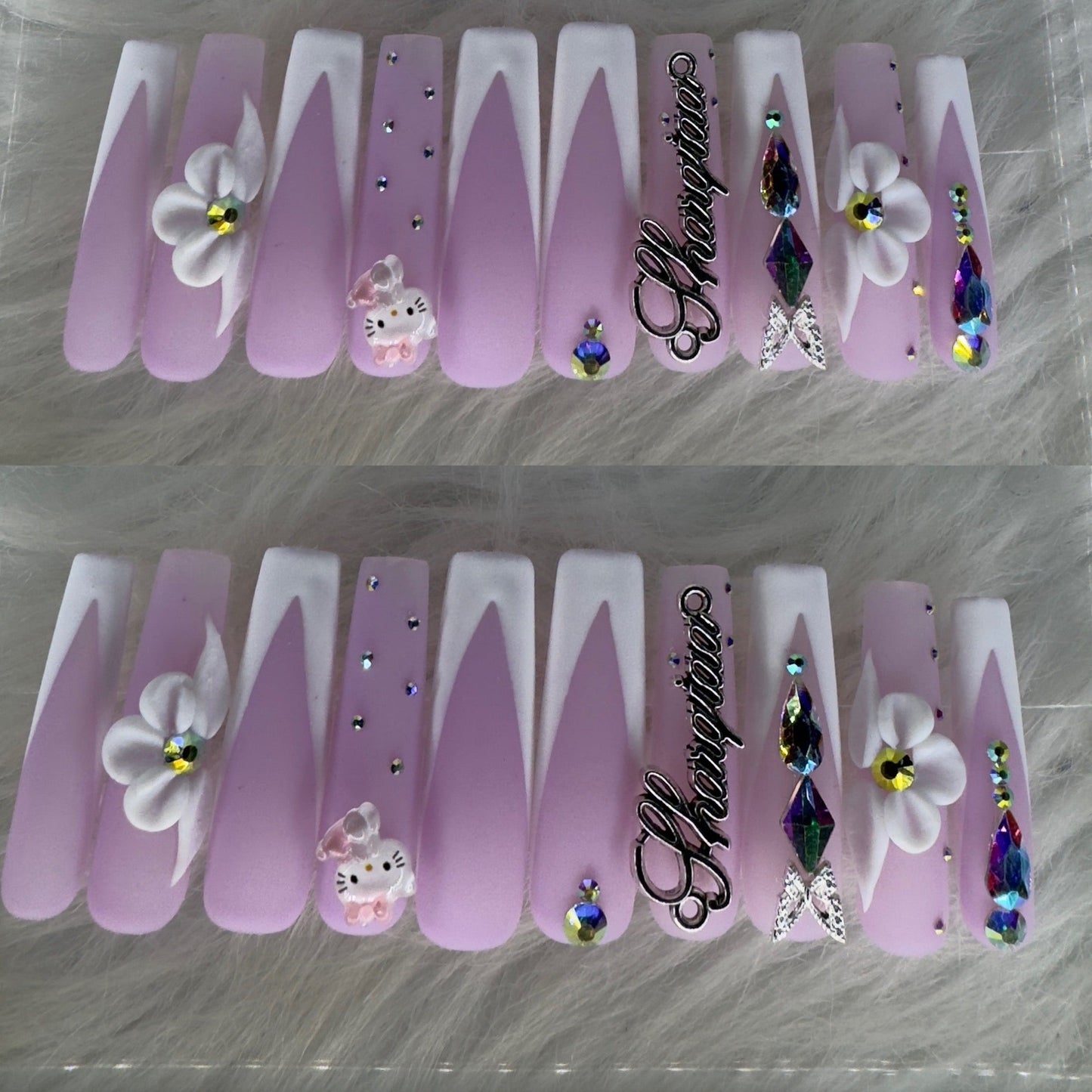 Purple and white long acrylic nails HOL stores