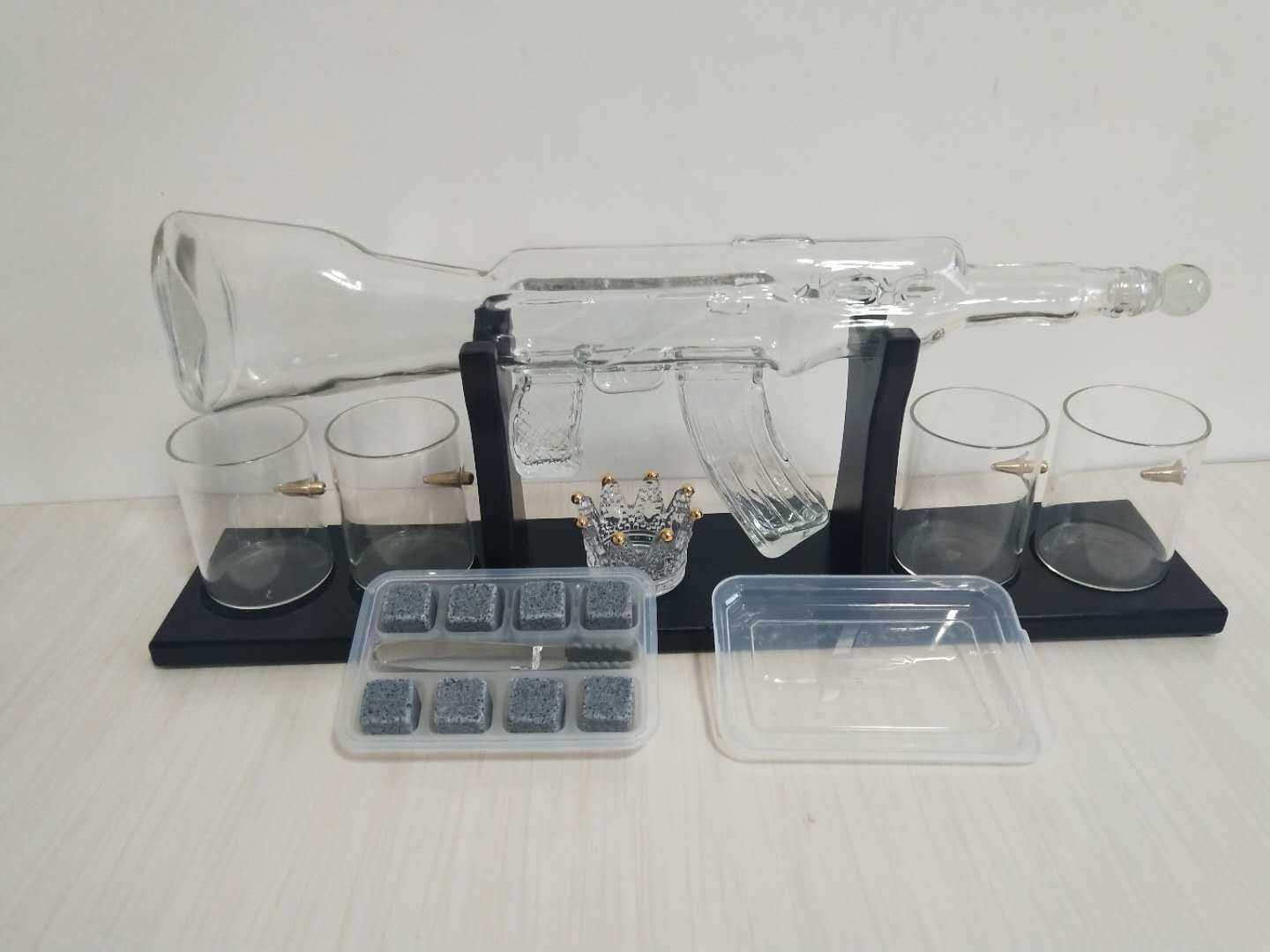 Crystal Glass AK47 Rifle Gun Whiskey Wine Glass Decanter With 4 Whiskey Glasses Set For Liquor,Whiskey,Vodka,Brandy V.I.P Digital Presence
