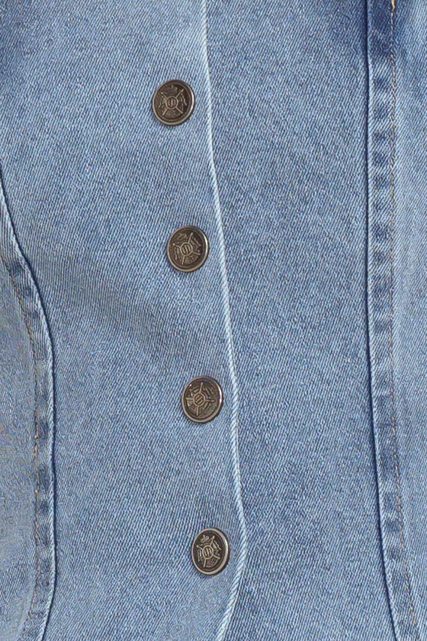 STITCHED SILHOUETTE DENIM TOP Flying Tomato