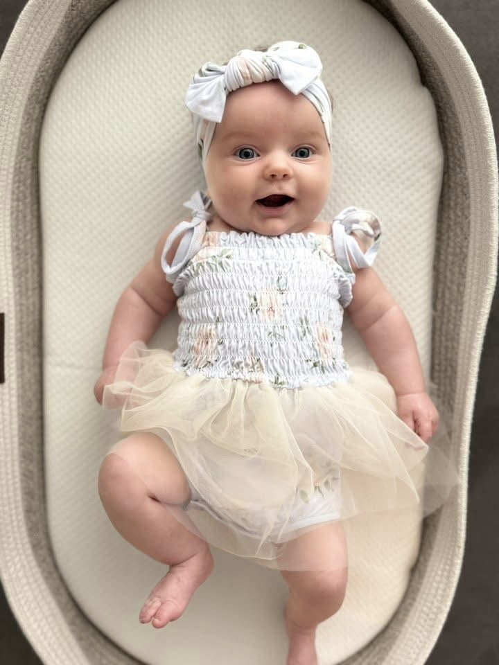 Cosette - Smocked Tulle Bodysuit Dress Blush Lotus