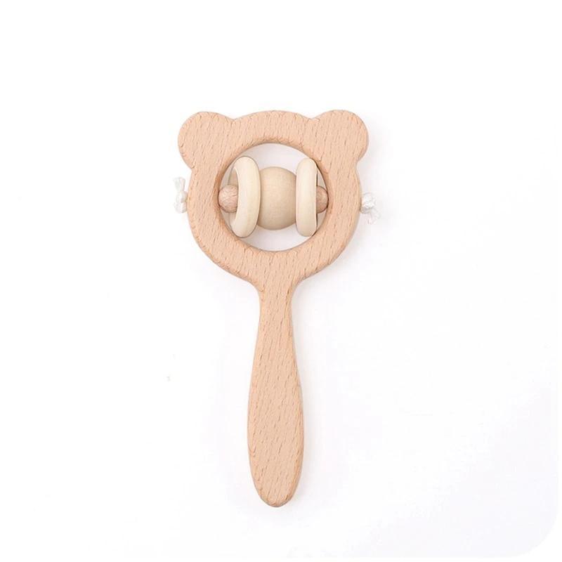 Wooden Teether Hedgehog Crochet Beads Wood Crafts Ring Engraved Bead Baby Teether Wooden Toys For Kids Rattle Stevvex