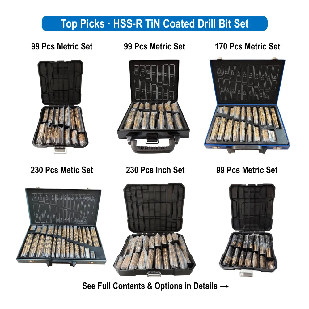 230PCS (1-13)mm TiN Coated HSS Drill Bit Set, DIN338 Metric HSS-R Jobber Twist Bit Kit for Metal Drilling, DIY Use in Stock NovaCart