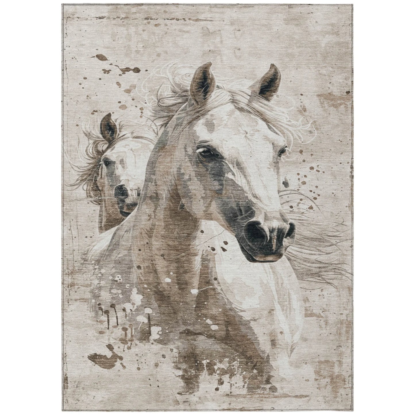 HMS 3' X 5' Horse Area Rug Gray and Silver Indoor and Outdoor Carpet Washable NovaCart