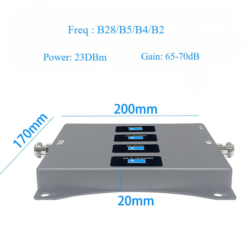 High-power Four Band 700/850/1700/1900mhz Mobile Signal Booster B28/B5/B4/B2 Repeater Signal Booster 2G 3G 4G 5G LTE Amplifier NovaCart