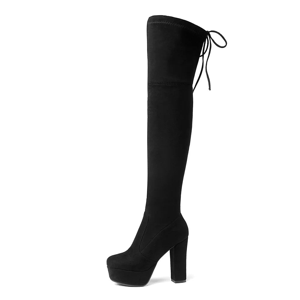 Size 34-43 New 2024 Over the Knee Boots Women Faux Suede Thigh High Boots Platform Stretch Slim Sexy Ladies Women's Winter Boots NovaCart
