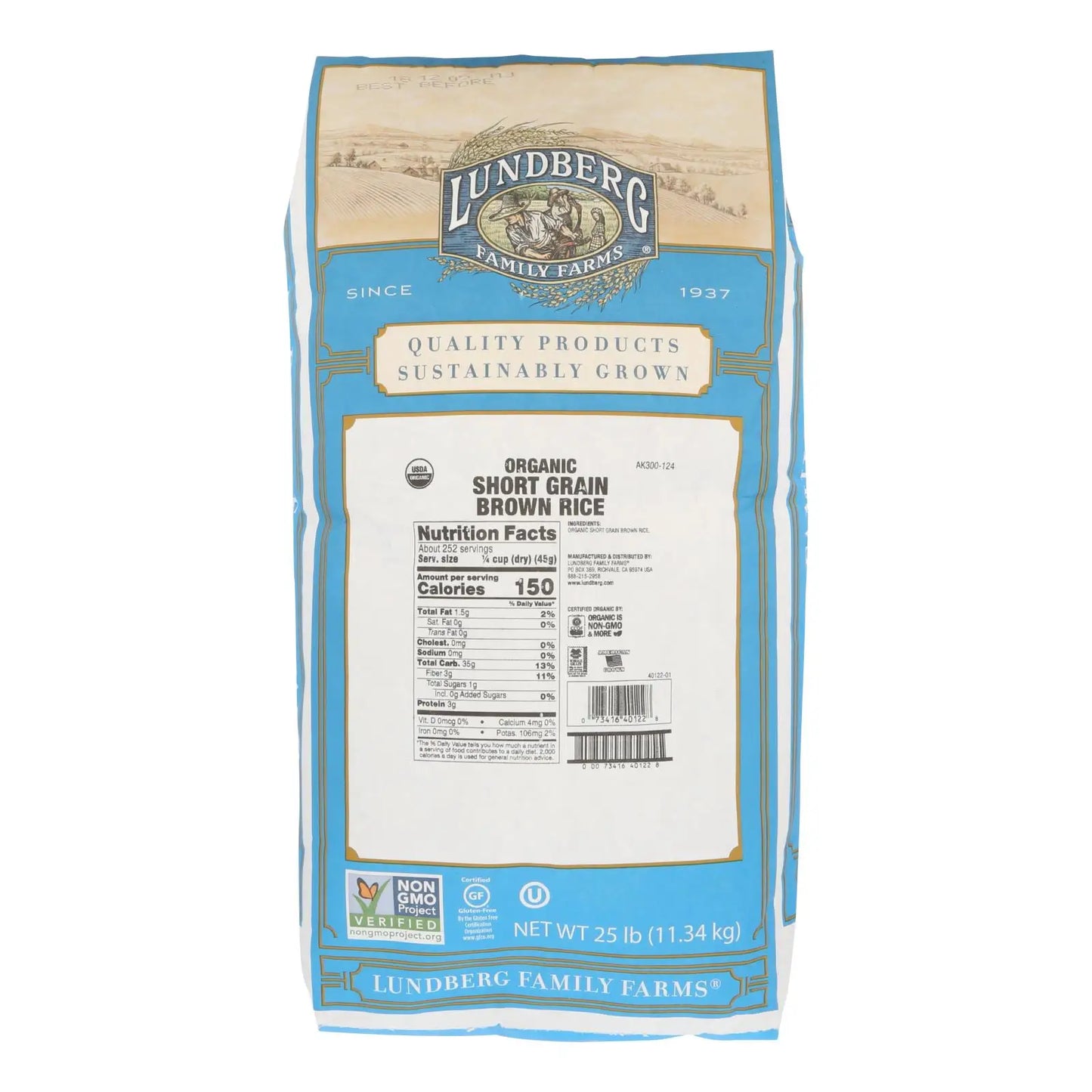 UD2 Lundberg Family Farms Short Grain Brown Rice Case of 25 Lbs Fresh Jasmine and Parboiled Rice Including Broken Rice NovaCart