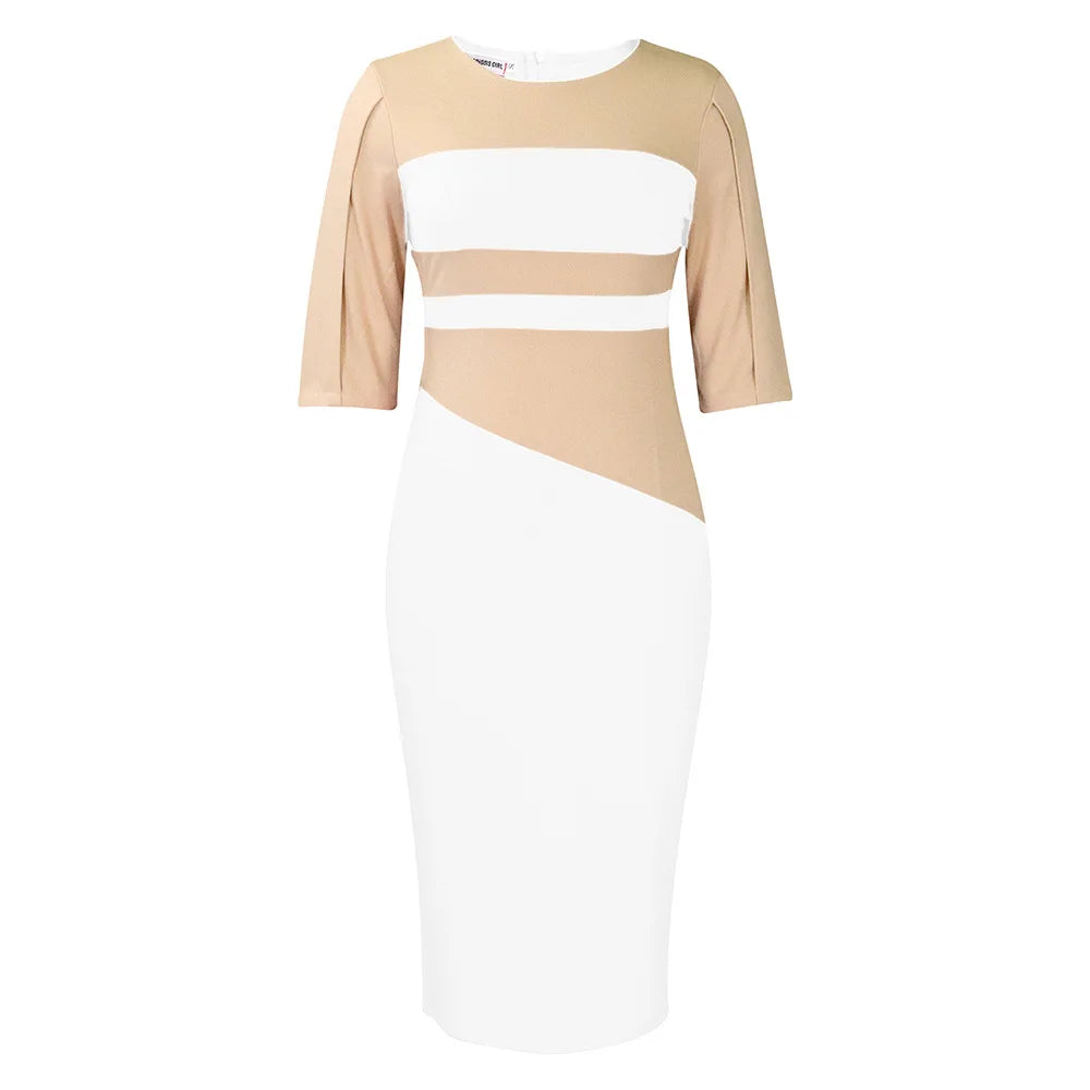 D381 Latest Design Half Sleeve Contrast Color Elegant Dresses for Ladies Office Dresses Women Formal Work Career Dresses NovaCart
