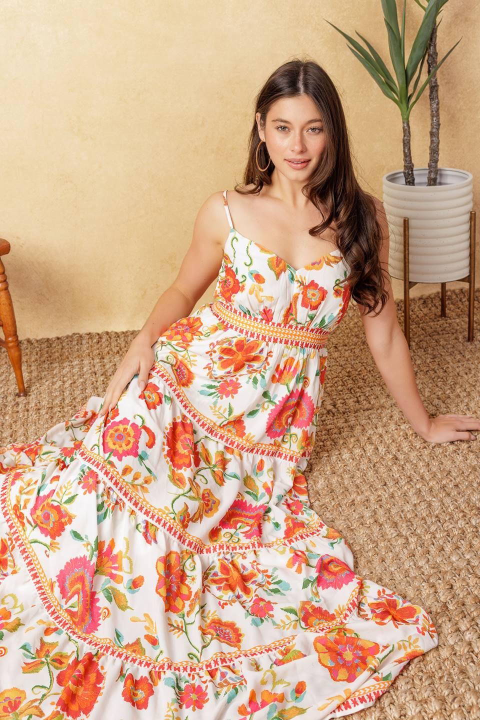 EASY ON ME IVORY RED MIDI DRESS Flying Tomato