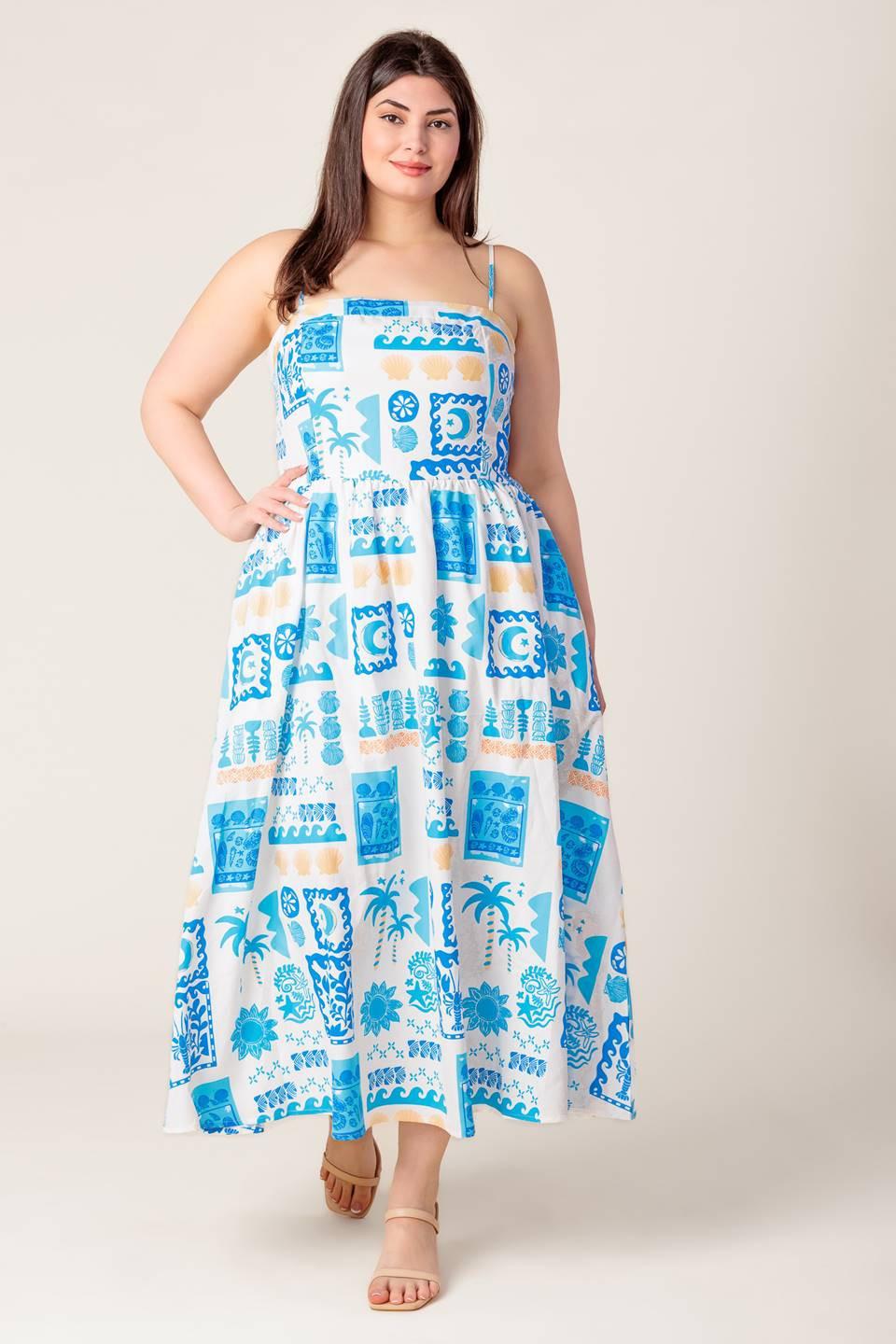 FLOWER GIRL BLUE WOVEN MIDI DRESS Flying Tomato