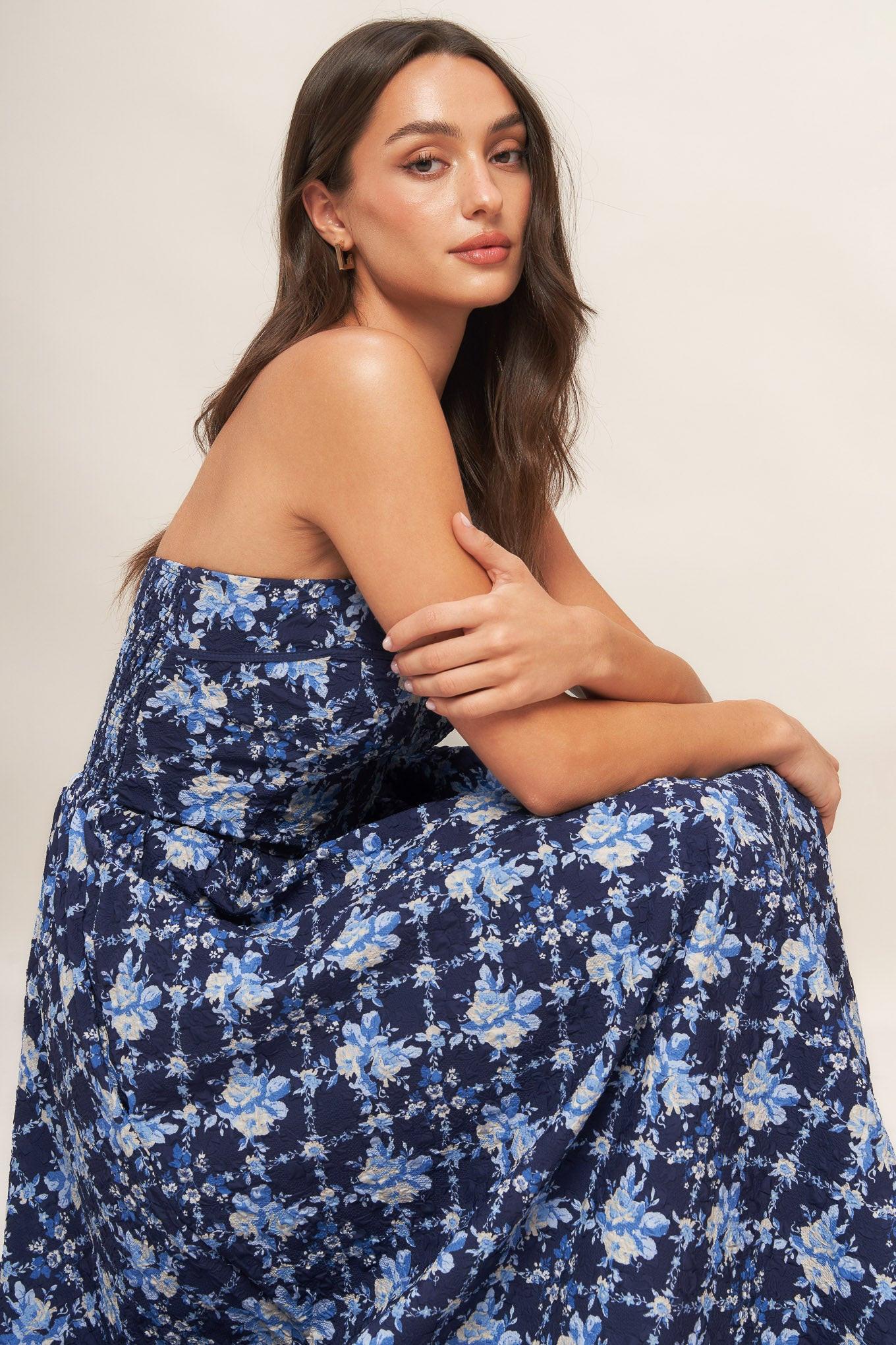 BLUE RENAISSANCE WOVEN MIDI DRESS Flying Tomato
