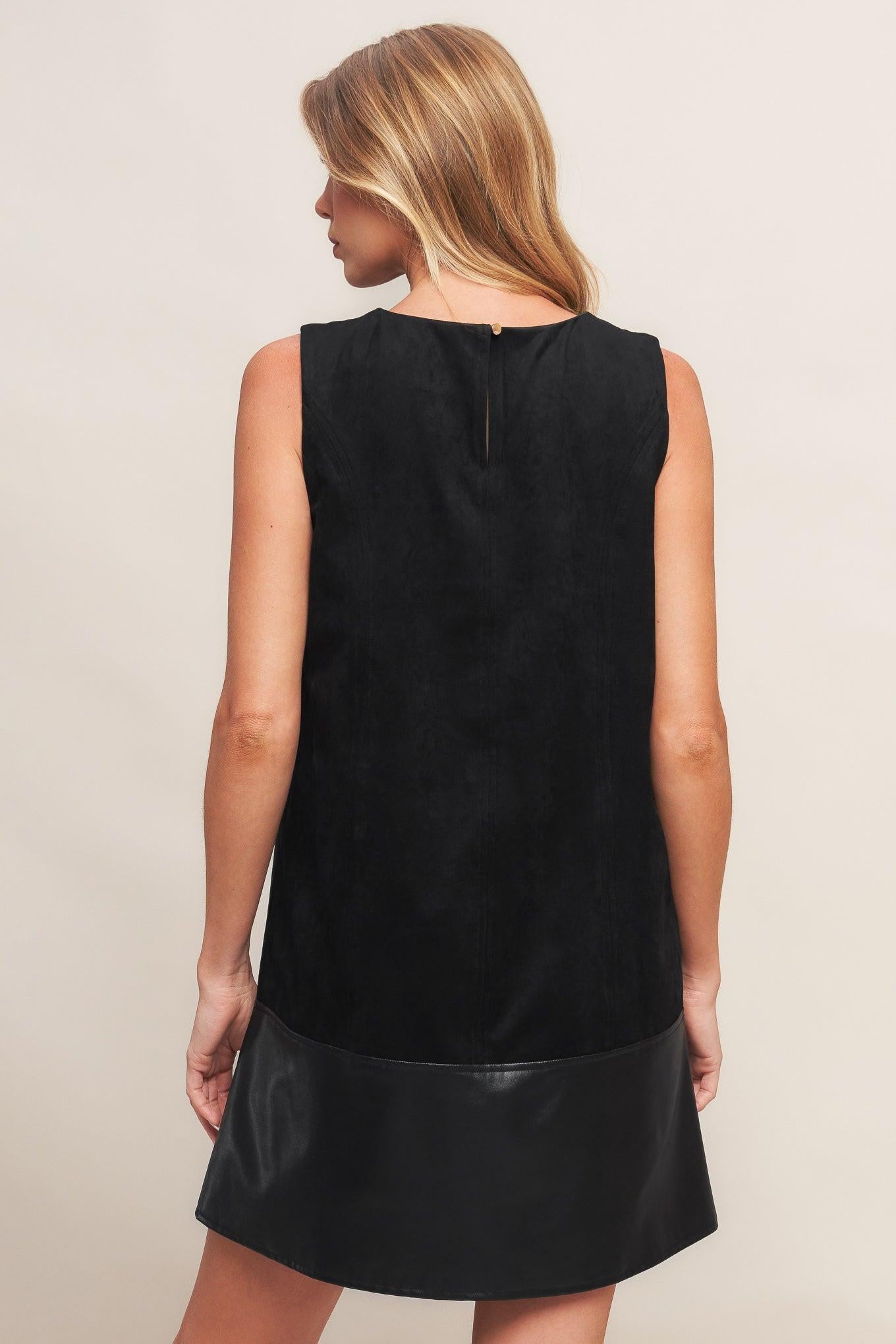 CITY SLEEK FAUX SUEDE AND LEATHER SHIFT DRESS Flying Tomato
