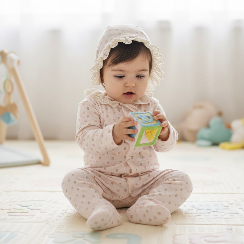 Blush Lace Footed & Hat Set Honey and Hive