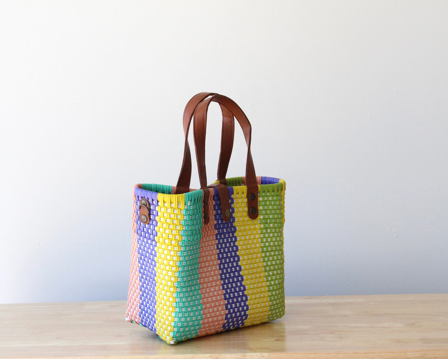 MexiMexi Colorful Woven Tote Bag – Leather Handles & Strap – Handmade in Mexico MexiMexi