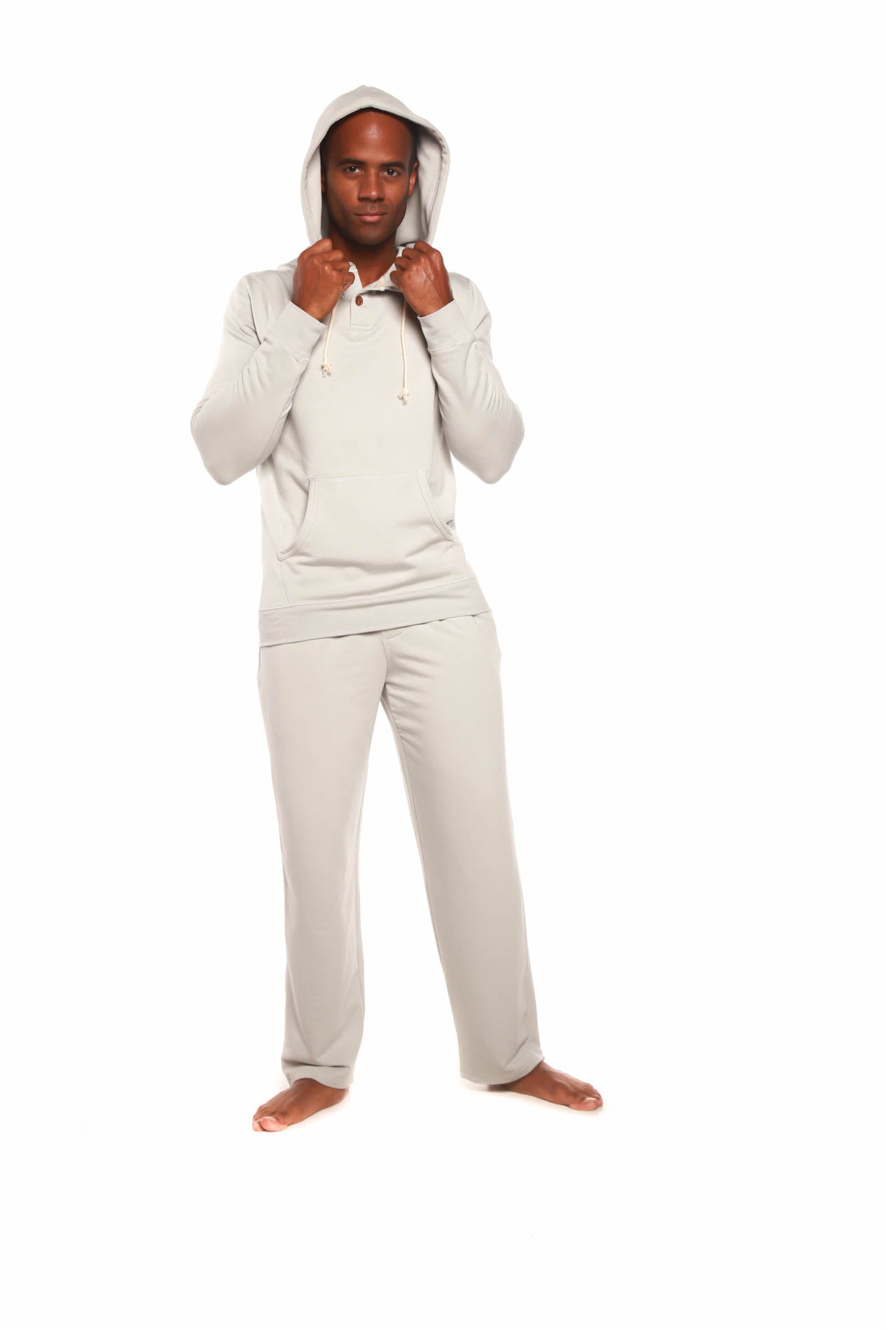 Men's Henley Style Bamboo Viscose Fleece Hoodie + Fleece Lounge Pants Spun Bamboo