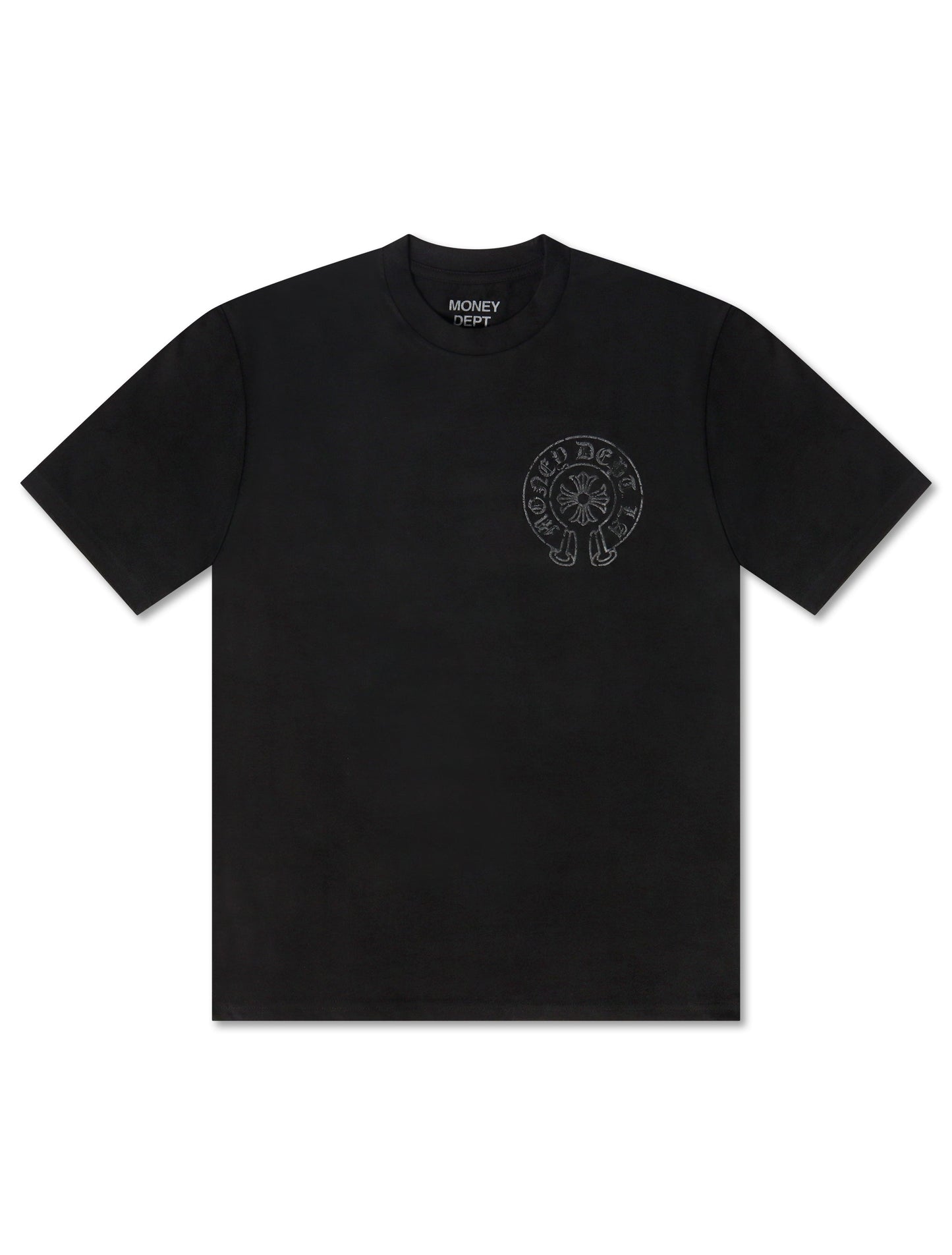 Money Dept. Vintage Old English Tee - Black/Black Denim Exchange
