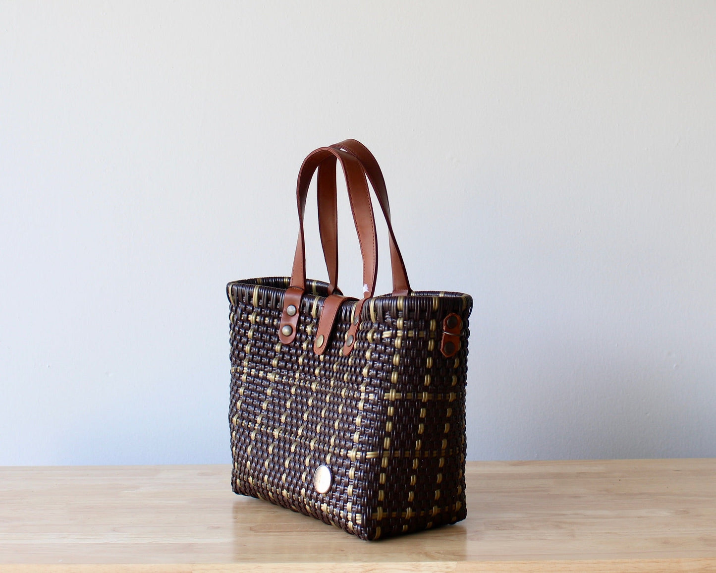 Vida Woven Purse – Brown Plaid with Gold MexiMexi