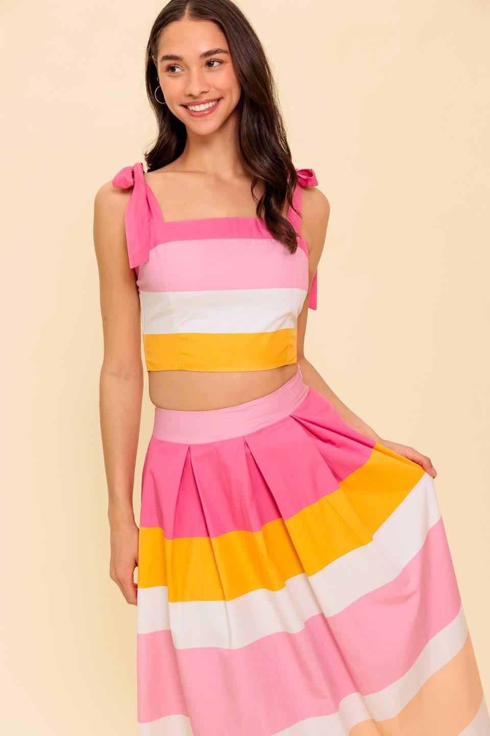 THE SPACE BETWEEN PINK WOVEN TOP AND SKIRT SET Flying Tomato