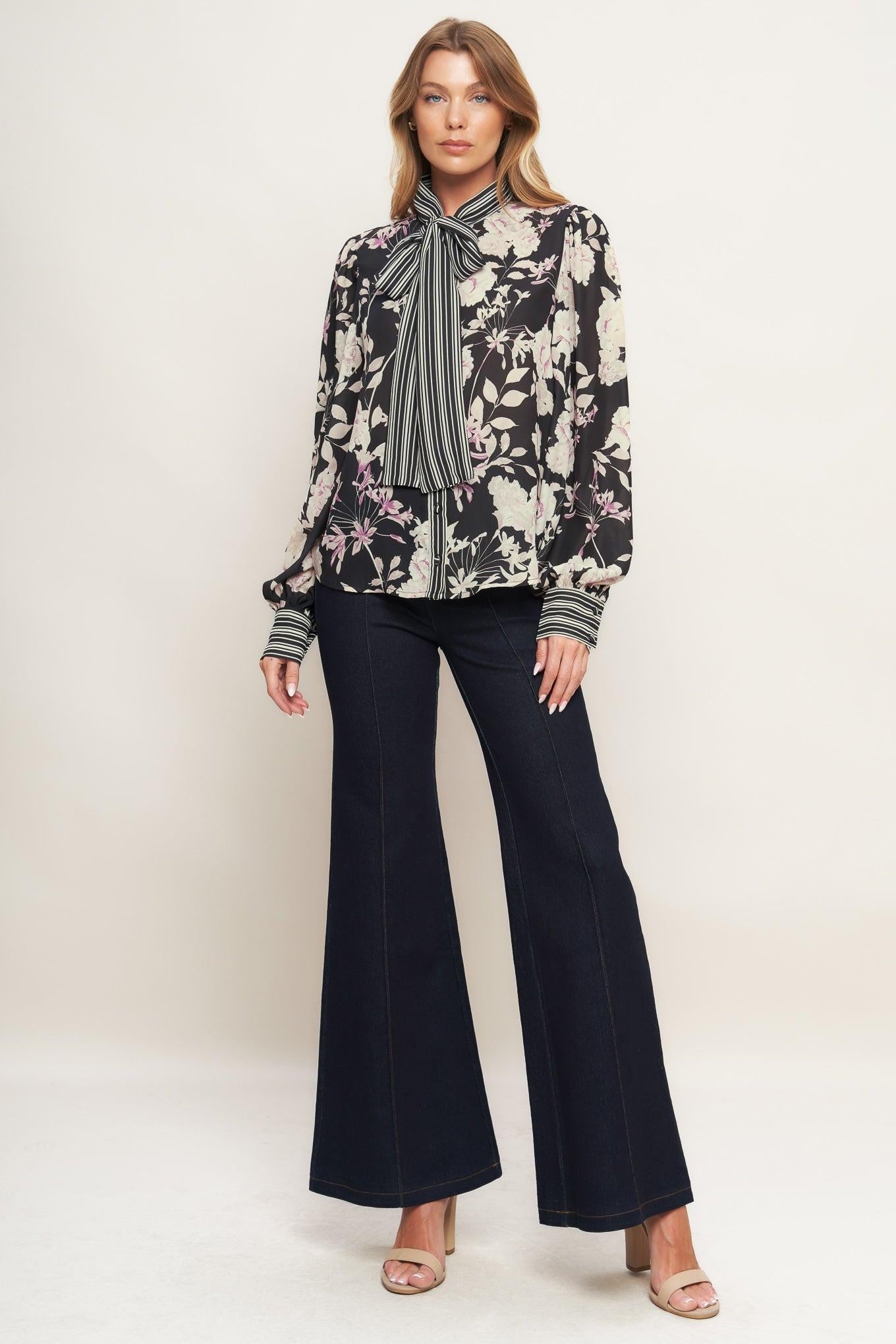 GARDEN GLAM BLACK WOVEN TOP Flying Tomato