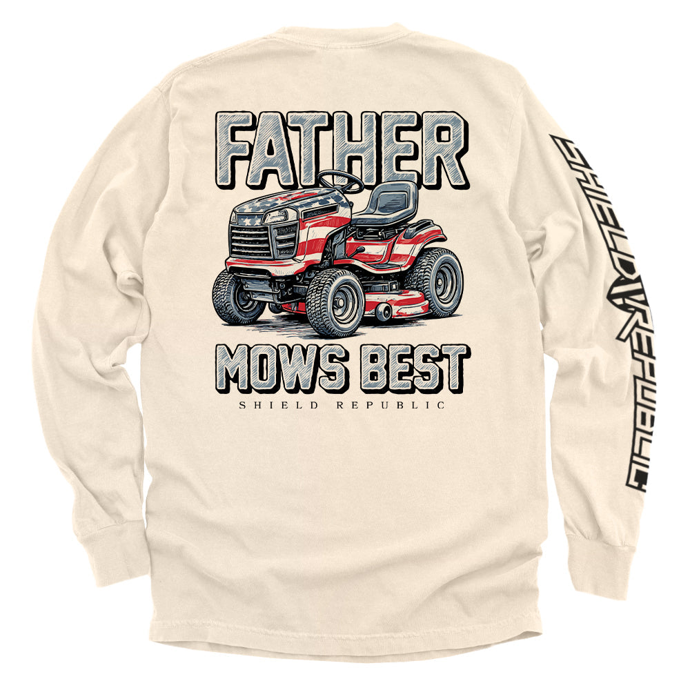 Father Mows Best Stars and Stripes Shield Republic
