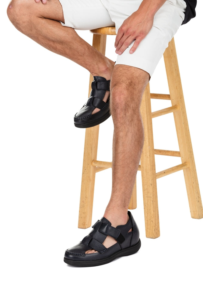 CALTO - K2661 - 3.2 Inches Taller (Black) - Casual Fisherman Sandal Tallmenshoes.com