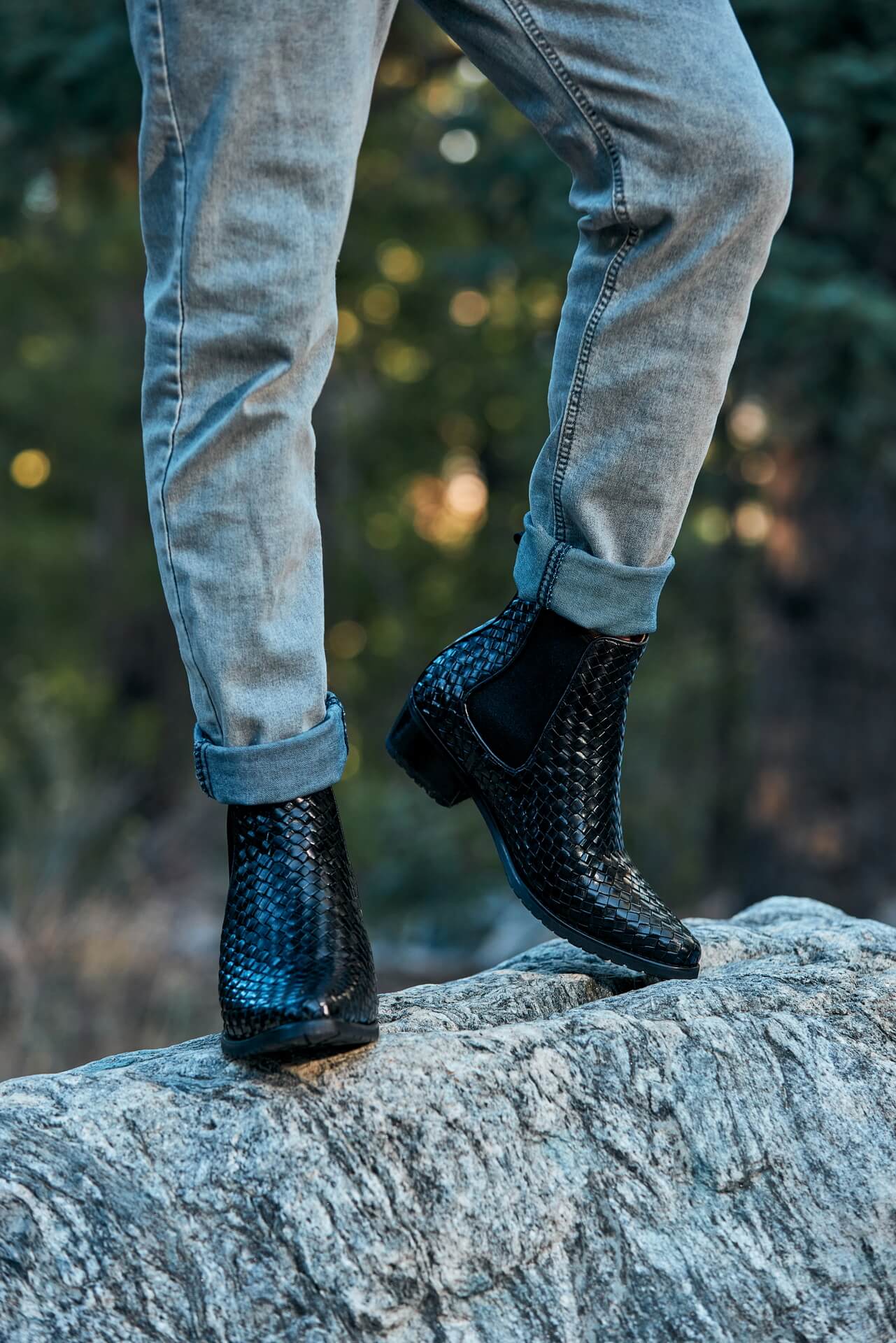CALTO - K30521 - 3.3 Inches Taller (Black) - Woven Slip-On High-Top Chelsea Ankle Boots Tallmenshoes.com