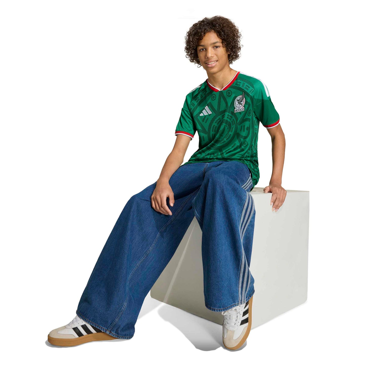 Adidas Kids Mexico 26 Home Kids Jersey - Green Denim Exchange
