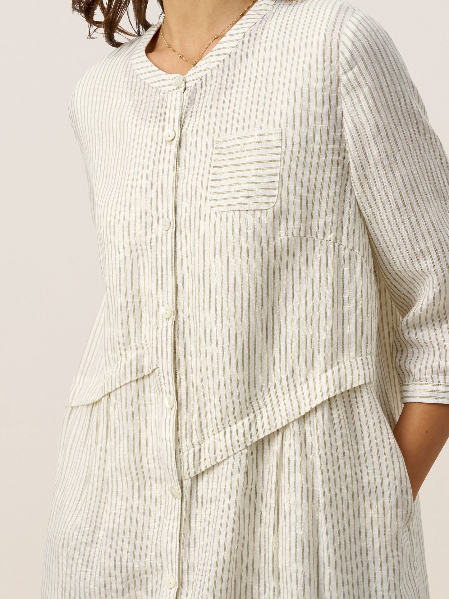 Linen-Lyocell Deconstructed Asymmetric Front Pleat Midi Dress EULALIE LINTICO