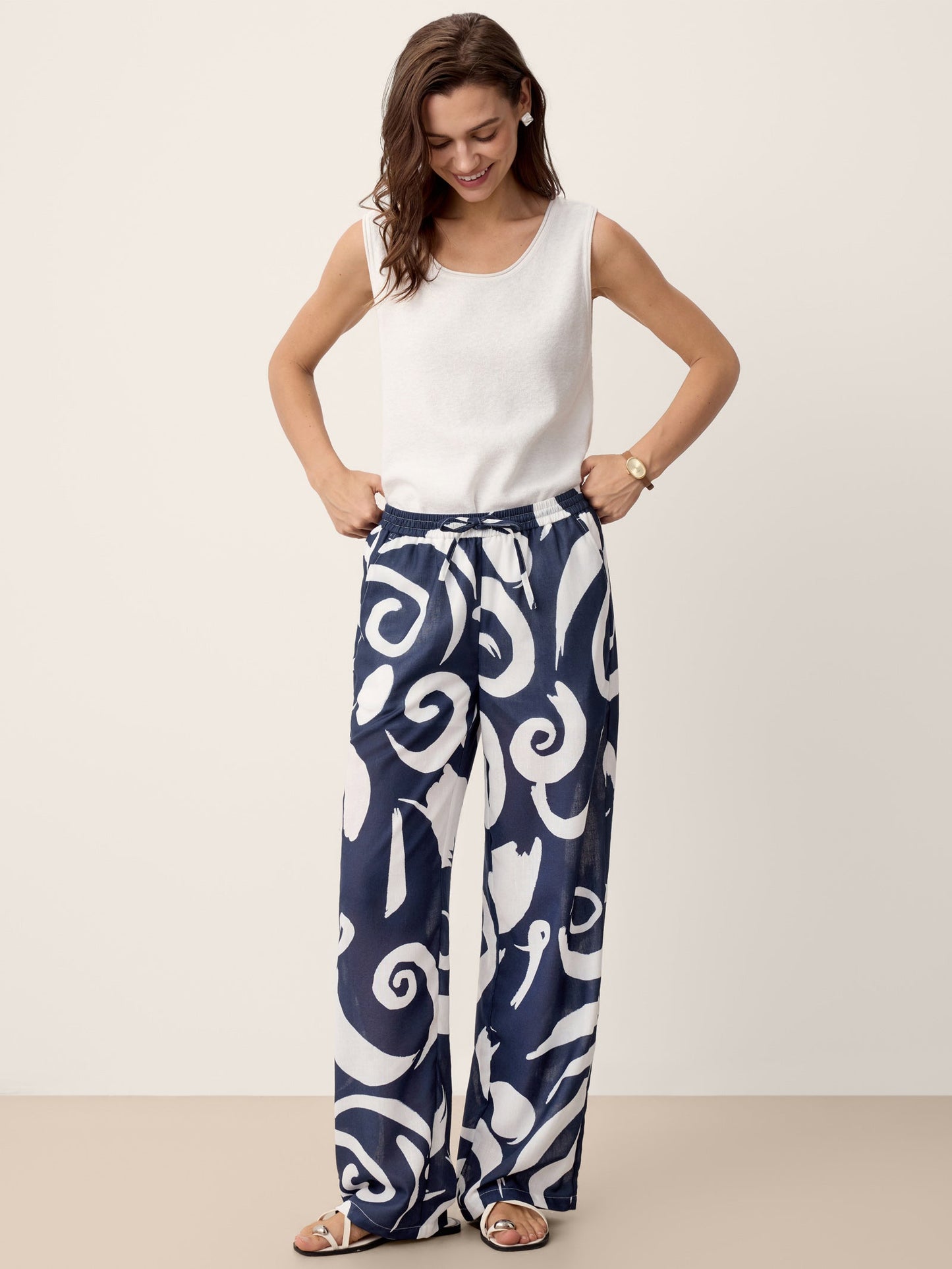 Linen Abstract-Print Straight-Leg Pants ORLA LINTICO