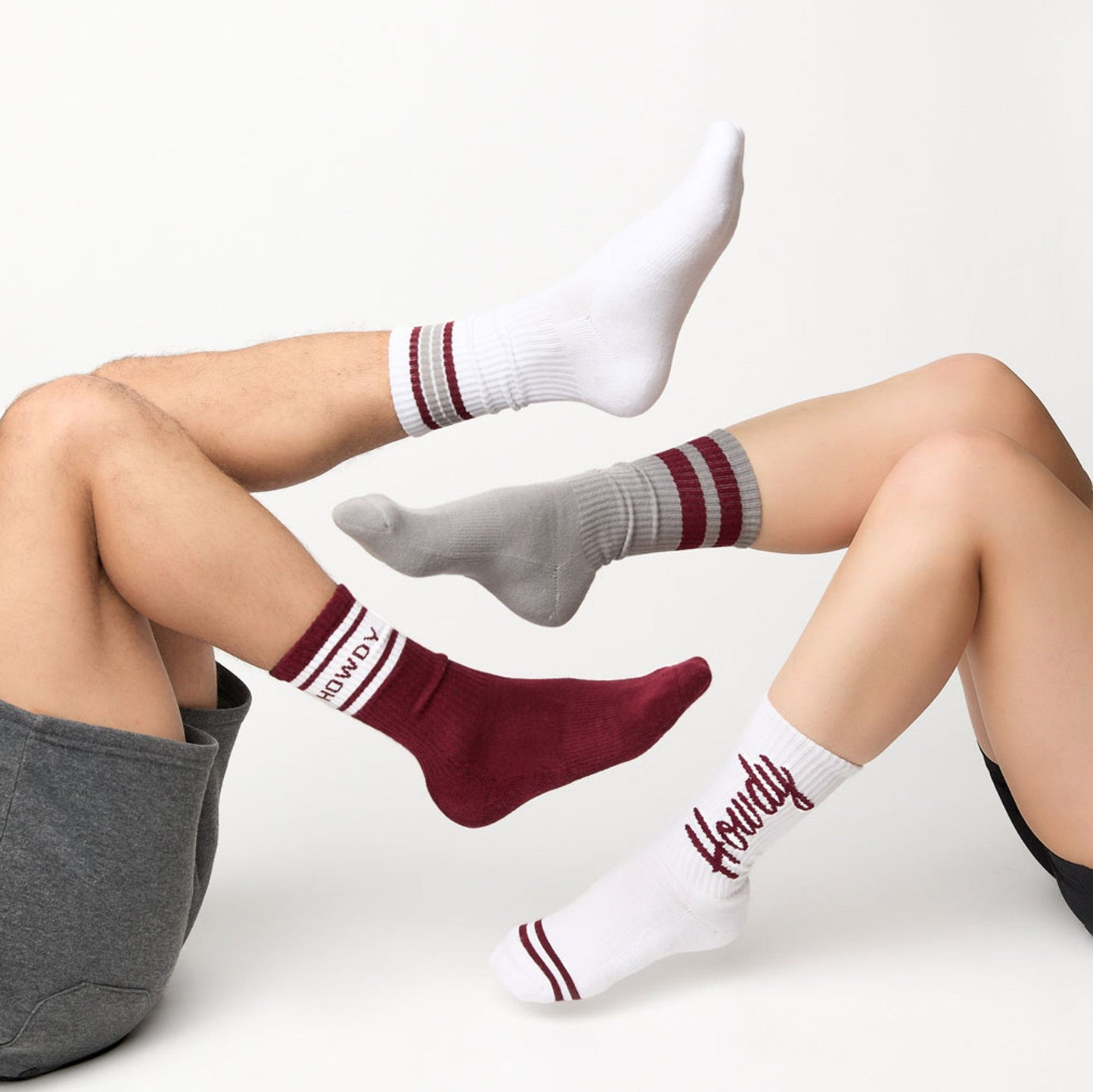 Gray Maroon Retro Stripe Casual Crew Socks DeadSoxy