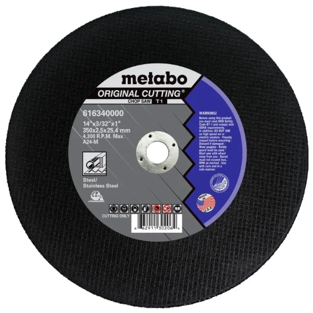 Metabo 616340000 ORIGINAL CUTTING 14" X 3/32" X 1" - TYPE 1 - A24M VM Hardware