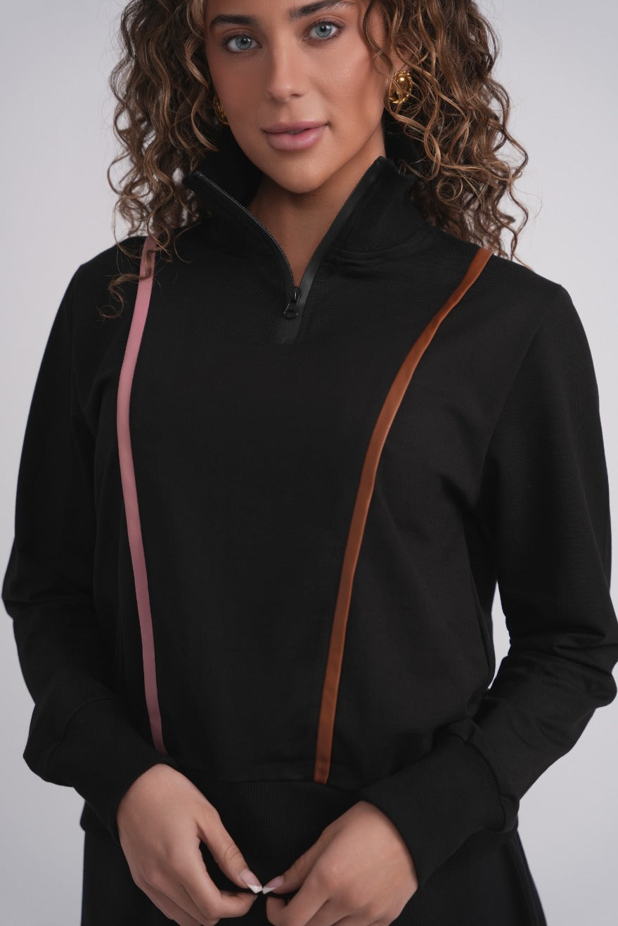 Leather Piping Half Zip Sweathsirt MOOD + ELLWI