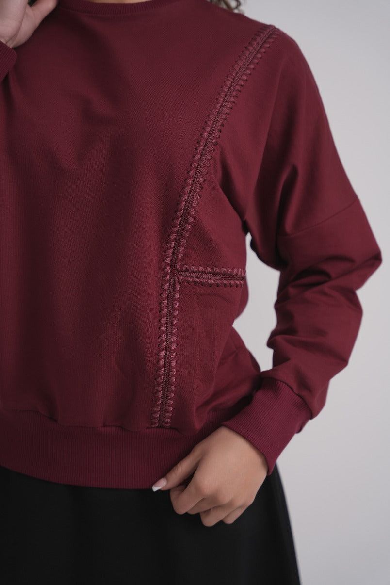 Burgundy Triangle Stitch Sweatshirt MOOD + ELLWI