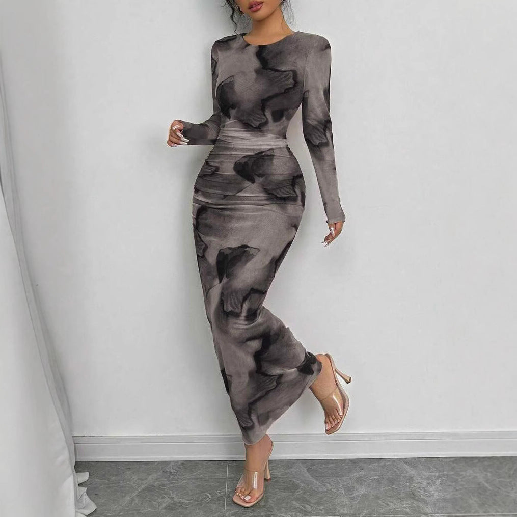 Elegant Graceful Double Layer Round Collar Gauze Dress Long Grayceful LLC