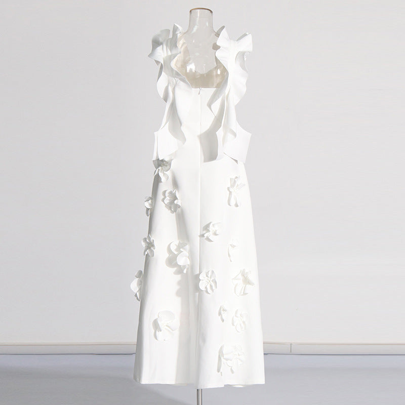 High-grade Stitching Three-dimensional Flower Sling Dress FitiqueFit