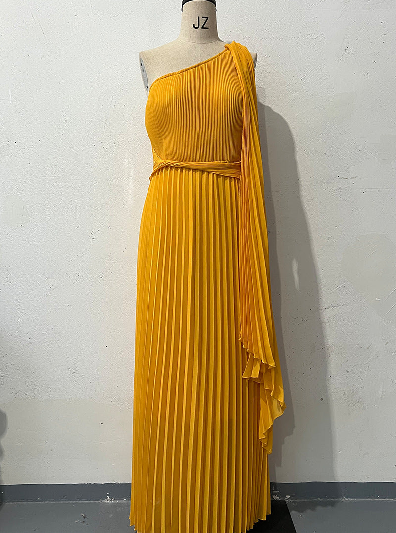 Diagonal Collar Raglan Sleeve Cinched Waist Slim-fit Long Dress Grayceful LLC