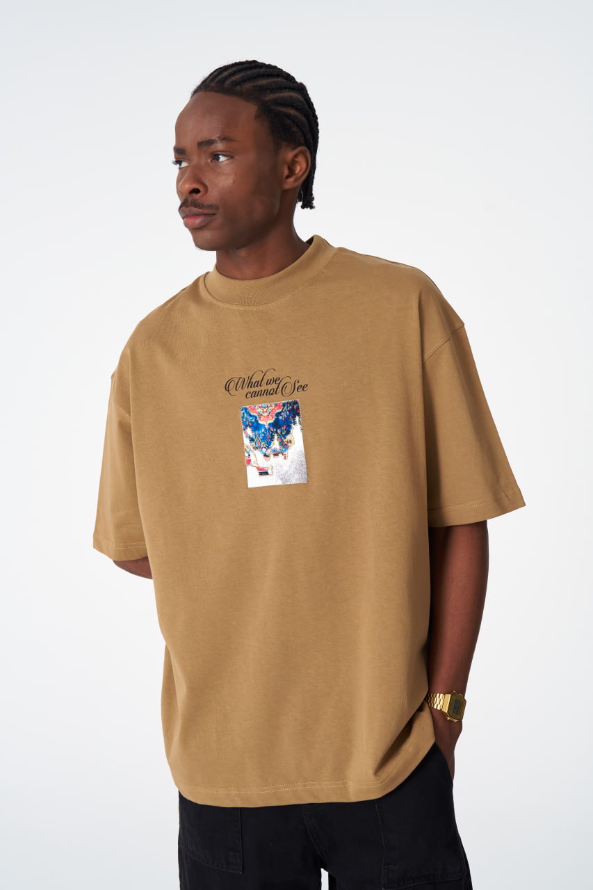 Oversize Cotton Tee / "AWARE" Dove Hands Symbolic Graphic Print Withinblack
