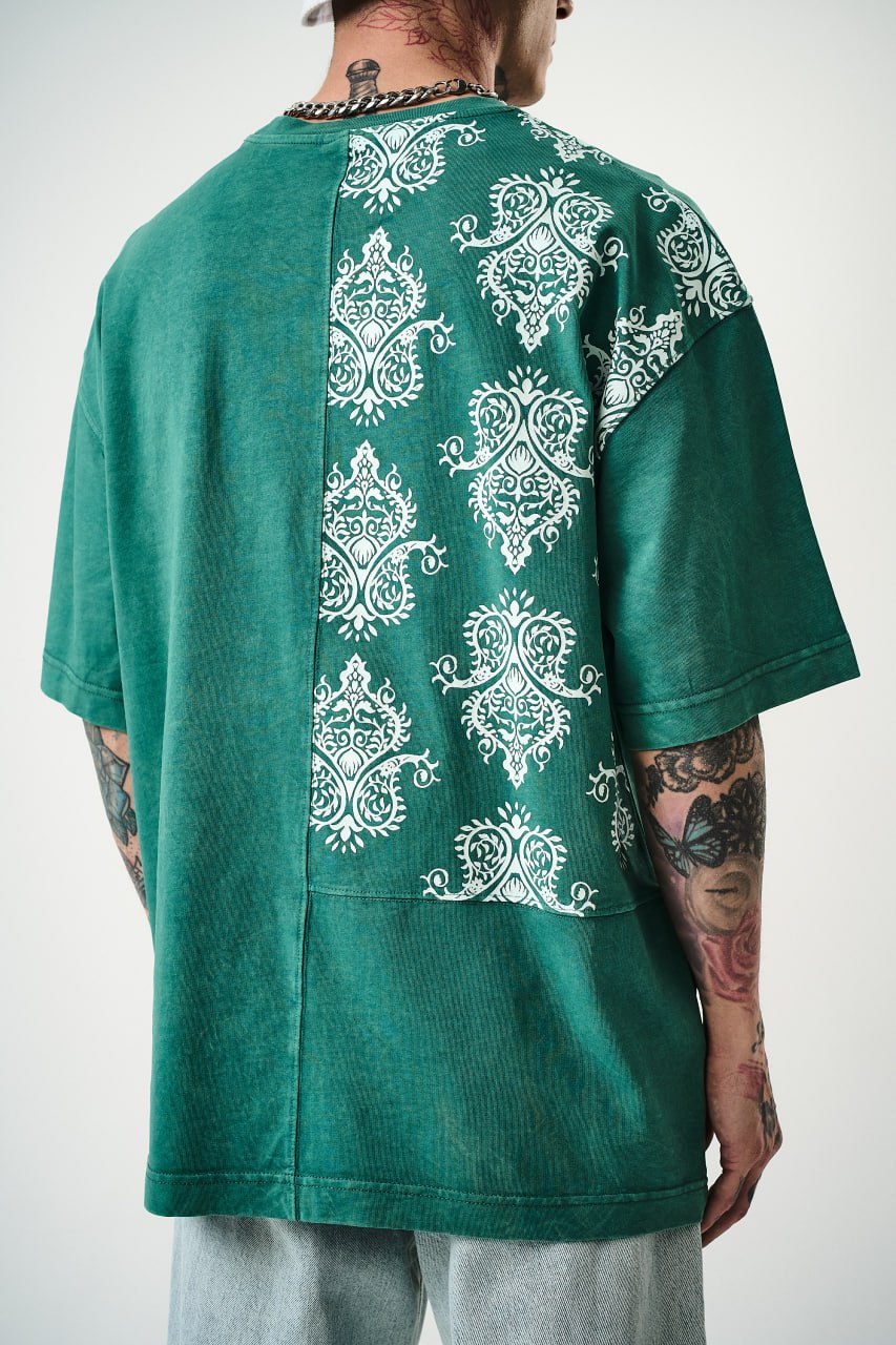 Oversize Cotton Tee - Ornate Pattern Graphic Print Shirt Withinblack